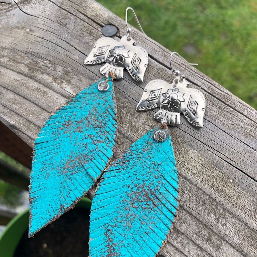 Thunderbird & Leather Feather Earringsboho - image 2